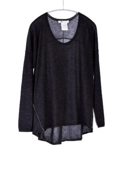L/S Boxy Tee, Black, 100% Fine Worsted Cashmere | Paychi Guh