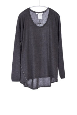 L/S Boxy Tee, Charcoal, 100% Fine Worsted Cashmere | Paychi Guh