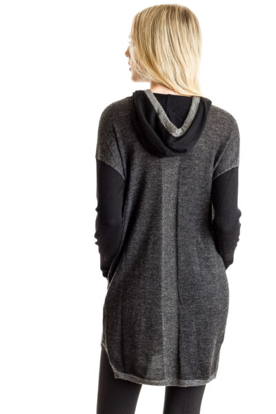 Sweater Dress Hoodie, Black/Ivory, 100% Cashmere | Paychi Guh