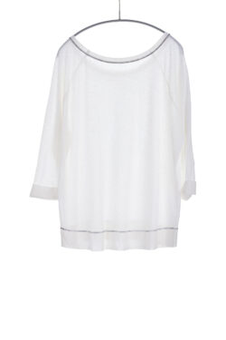 Three Quarter Sleeve Cuffed Tee, White, 55% Linen 45% Cotton | Paychi Guh