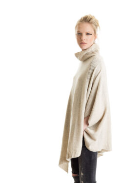 Asymmetrical Poncho, Oatmeal, 100% Cashmere | Paychi Guh
