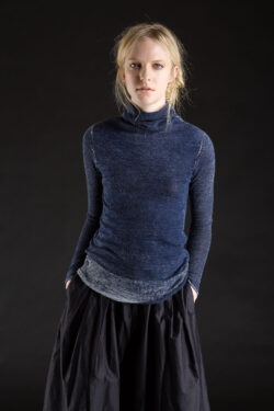 Printed Sheer Funnel, Faded Navy, 100% Worsted Cashmere | Paychi Guh