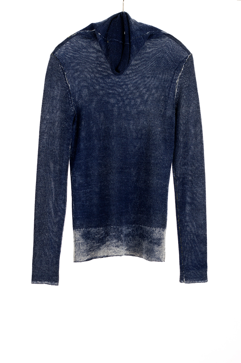 F25_PrintedSheerFunnel_FadedNavy_HFront Printed Sheer Funnel, Faded Navy, 100% Worsted Cashmere | Paychi Guh