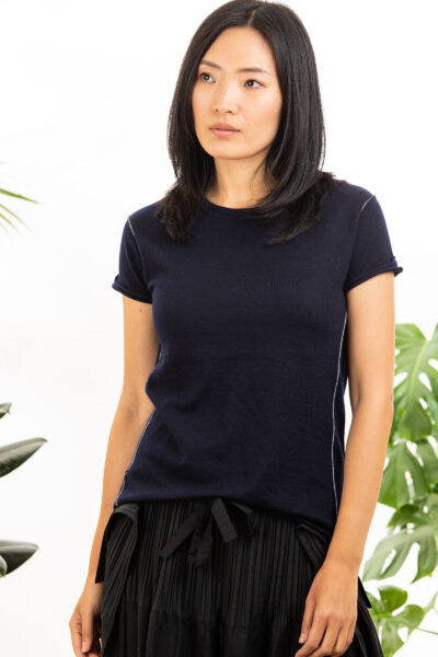 Paychi Guh | Baby Tee, Navy, 100% Worsted Mongolian Cashmere