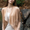 Paychi Guh | Drape Front Cardigan, Camel/Ivory, 100% Superfine Worsted Mongolian Cashmere