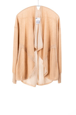 Paychi Guh | Drape Front Cardigan, Camel/Ivory, 100% Superfine Worsted Mongolian Cashmere