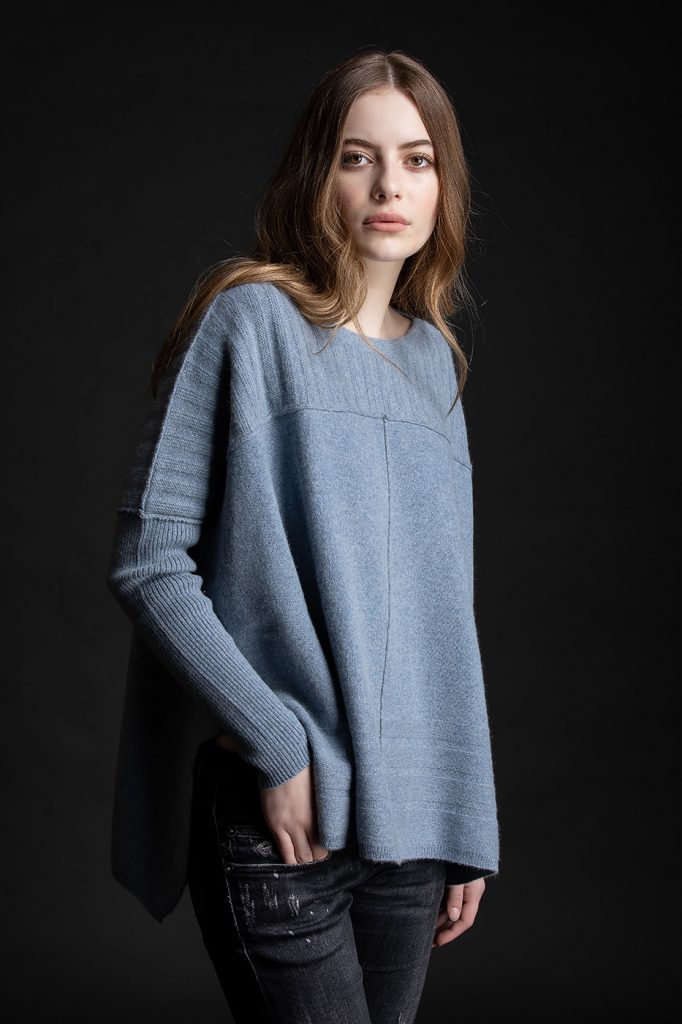 Slim Sleeve Poncho | Cashmere | Grey Blue – Paychi Guh