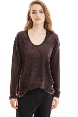 Paychi Guh | Printed Scoop Tee, Deep Currant, Cashmere/Silk with Push-through Print