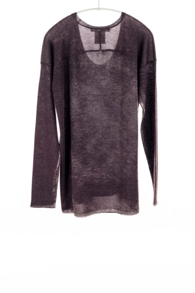 Paychi Guh | Printed Scoop Tee, Deep Currant, Cashmere/Silk with Push-through Print