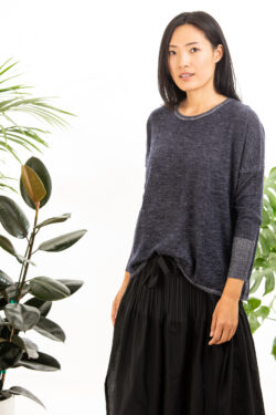 Paychi Guh | Two Tone Pullover, Navy/Petal, 100% Worsted Mongolian Cashmere