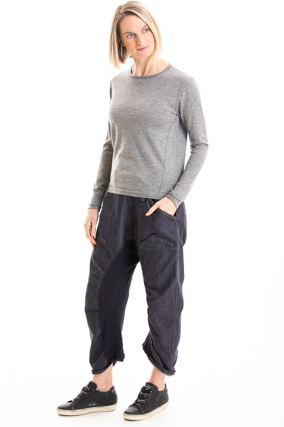 Paychi Guh | L/S Baby Tee, Med Heather Grey, 100% Worsted Cashmere Paychi Guh | L/S Baby Tee, Med Heather Grey, 100% Worsted Cashmere