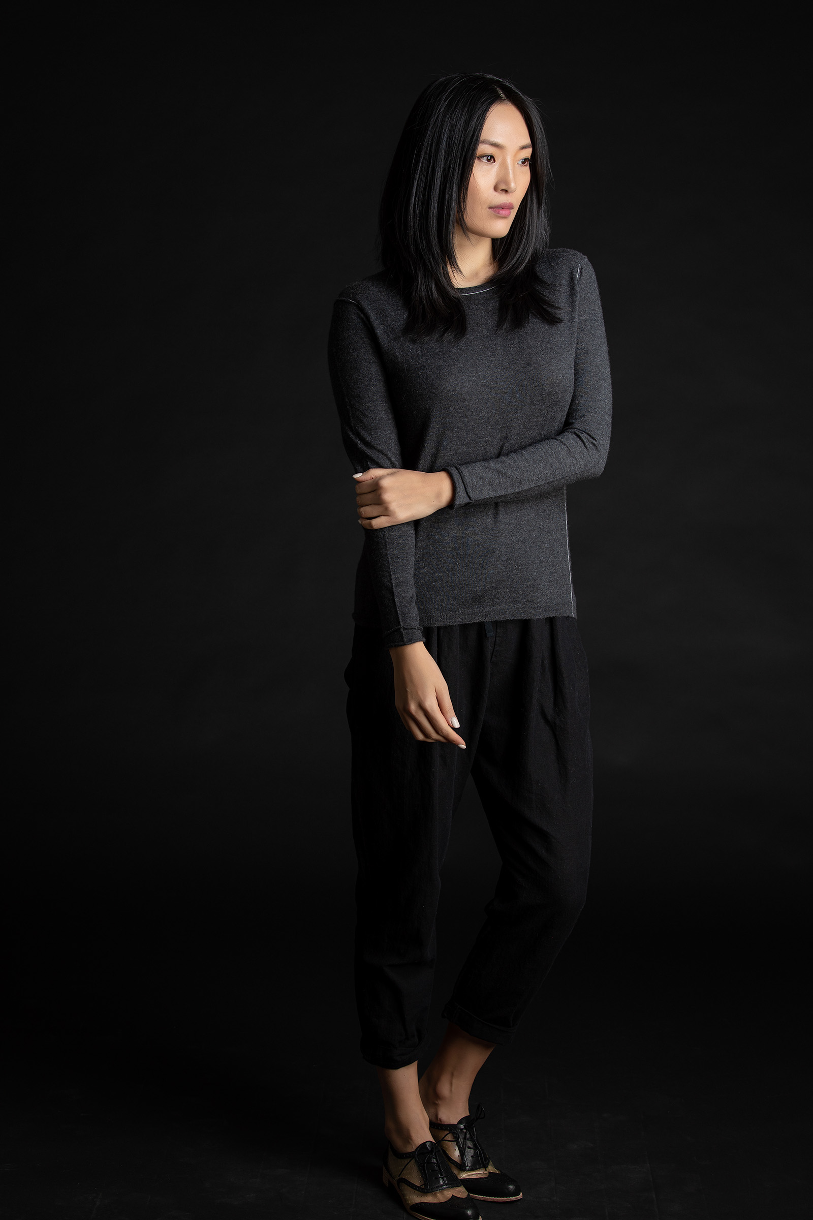 Paychi Guh | L/S Baby Tee, Charcoal, 100% Worsted Cashmere Paychi Guh | L/S Baby Tee, Charcoal, 100% Worsted Cashmere