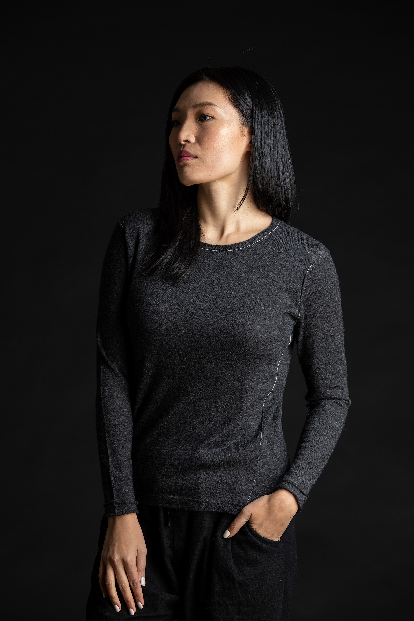 Paychi Guh | L/S Baby Tee, Charcoal, 100% Worsted Cashmere Paychi Guh | L/S Baby Tee, Charcoal, 100% Worsted Cashmere