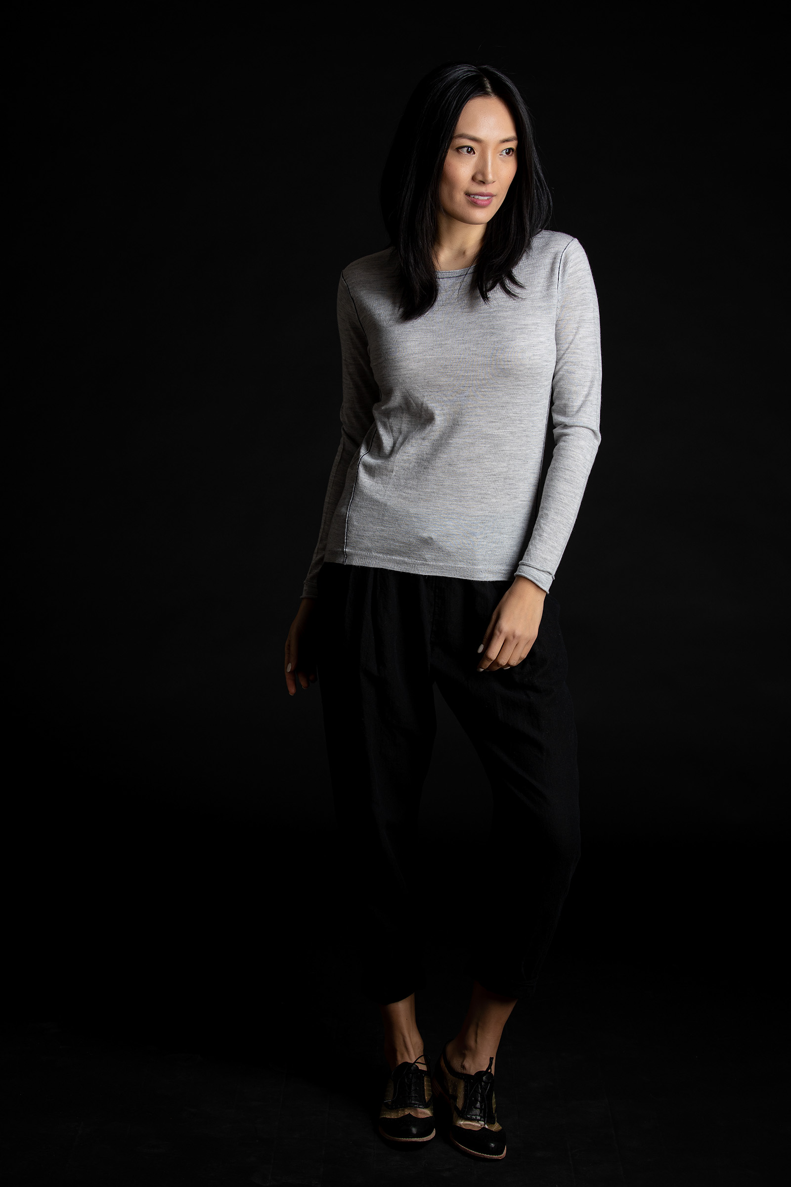 Paychi Guh | L/S Baby Tee, Pale H Grey, 100% Worsted Cashmere Paychi Guh | L/S Baby Tee, Pale H Grey, 100% Worsted Cashmere