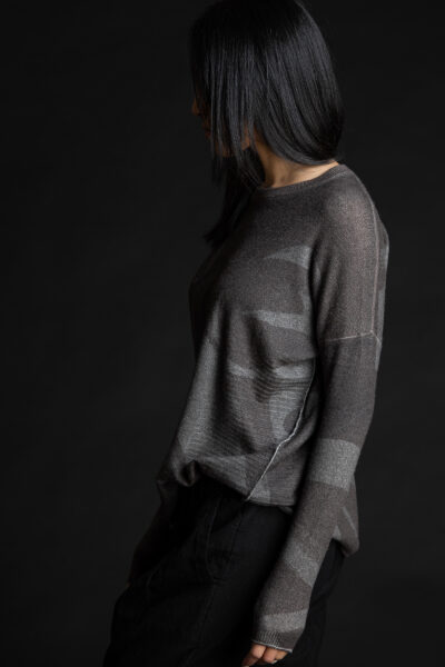 Paychi Guh | Printed Textured Crew, Shadow Grey, 100% Mongolian Cashmere