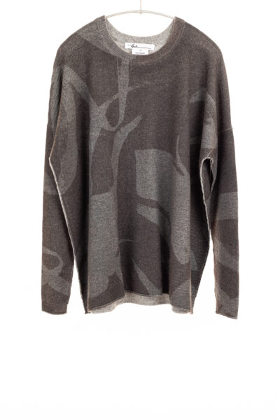 Paychi Guh | Printed Textured Crew, Shadow Grey, 100% Mongolian Cashmere