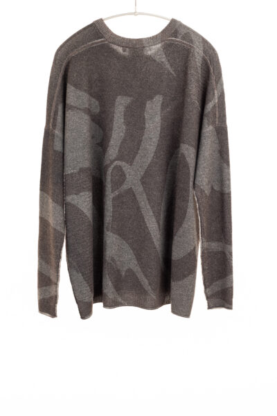 Paychi Guh | Printed Textured Crew, Shadow Grey, 100% Mongolian Cashmere