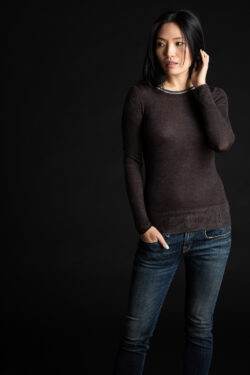 Paychi Guh | Printed Bateau, Chocolate, 100% Worsted Cashmere