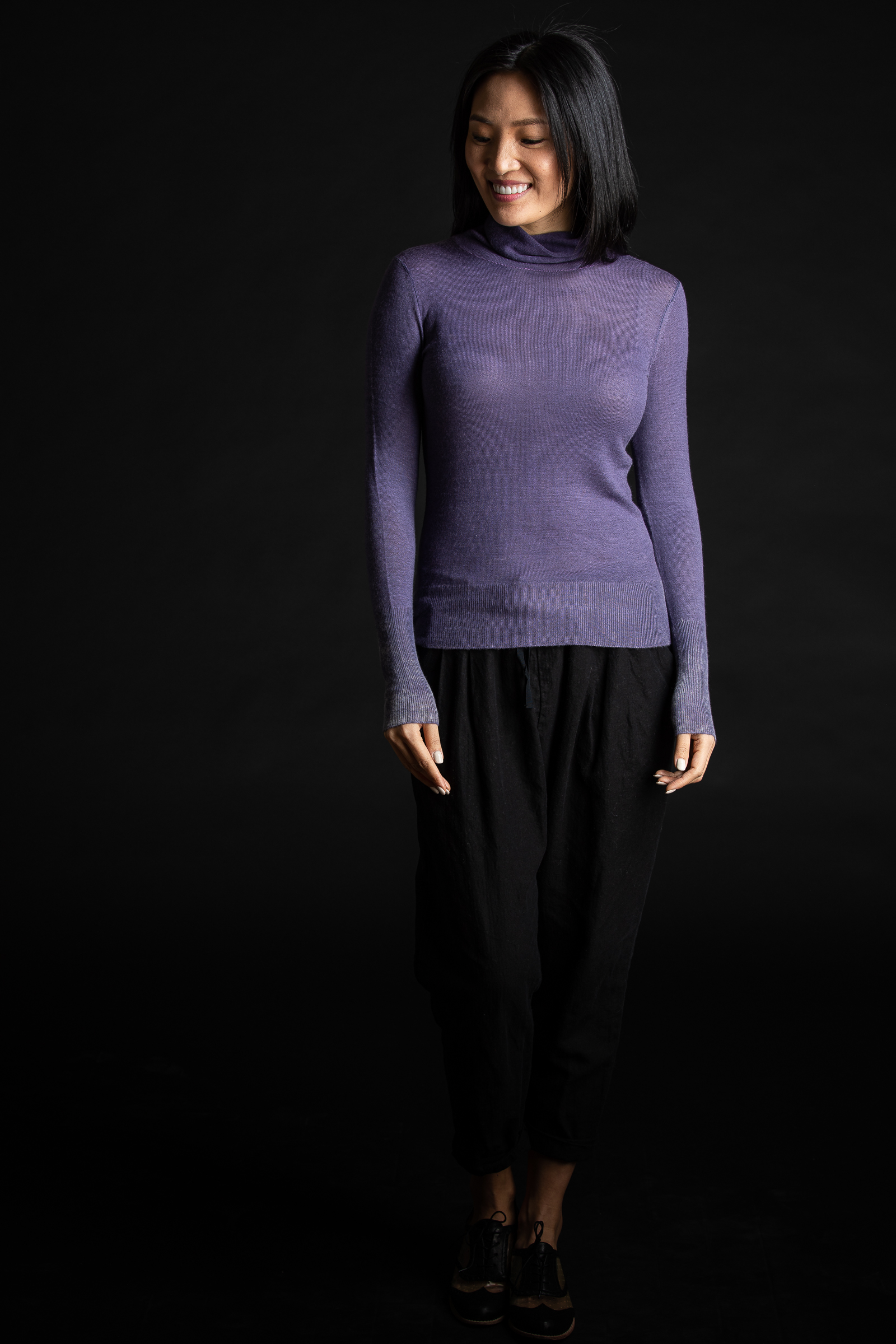 Paychi Guh | Printed Turtleneck, Purple, 100% Worsted Cashmere Paychi Guh | Printed Turtleneck, Purple, 100% Worsted Cashmere