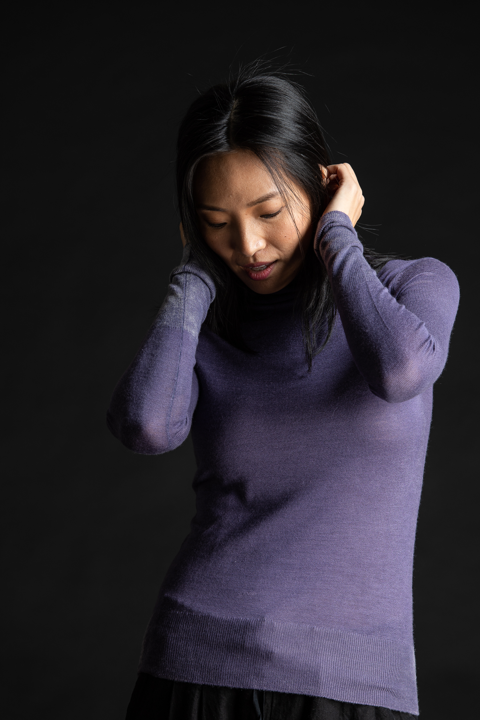 Paychi Guh | Printed Turtleneck, Purple, 100% Worsted Cashmere Paychi Guh | Printed Turtleneck, Purple, 100% Worsted Cashmere