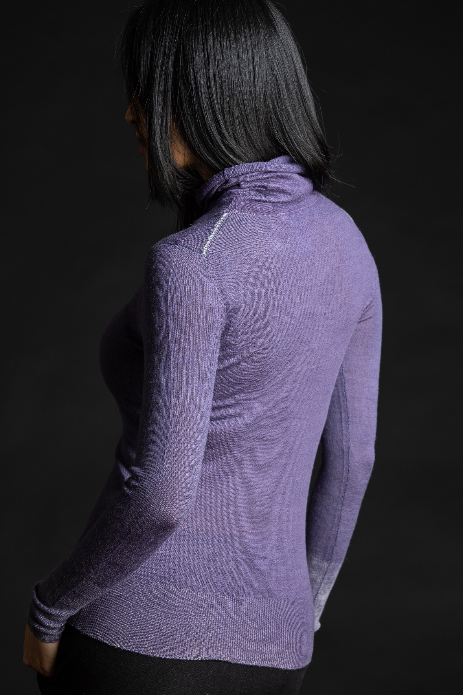 Paychi Guh | Printed Turtleneck, Purple, 100% Worsted Cashmere Paychi Guh | Printed Turtleneck, Purple, 100% Worsted Cashmere
