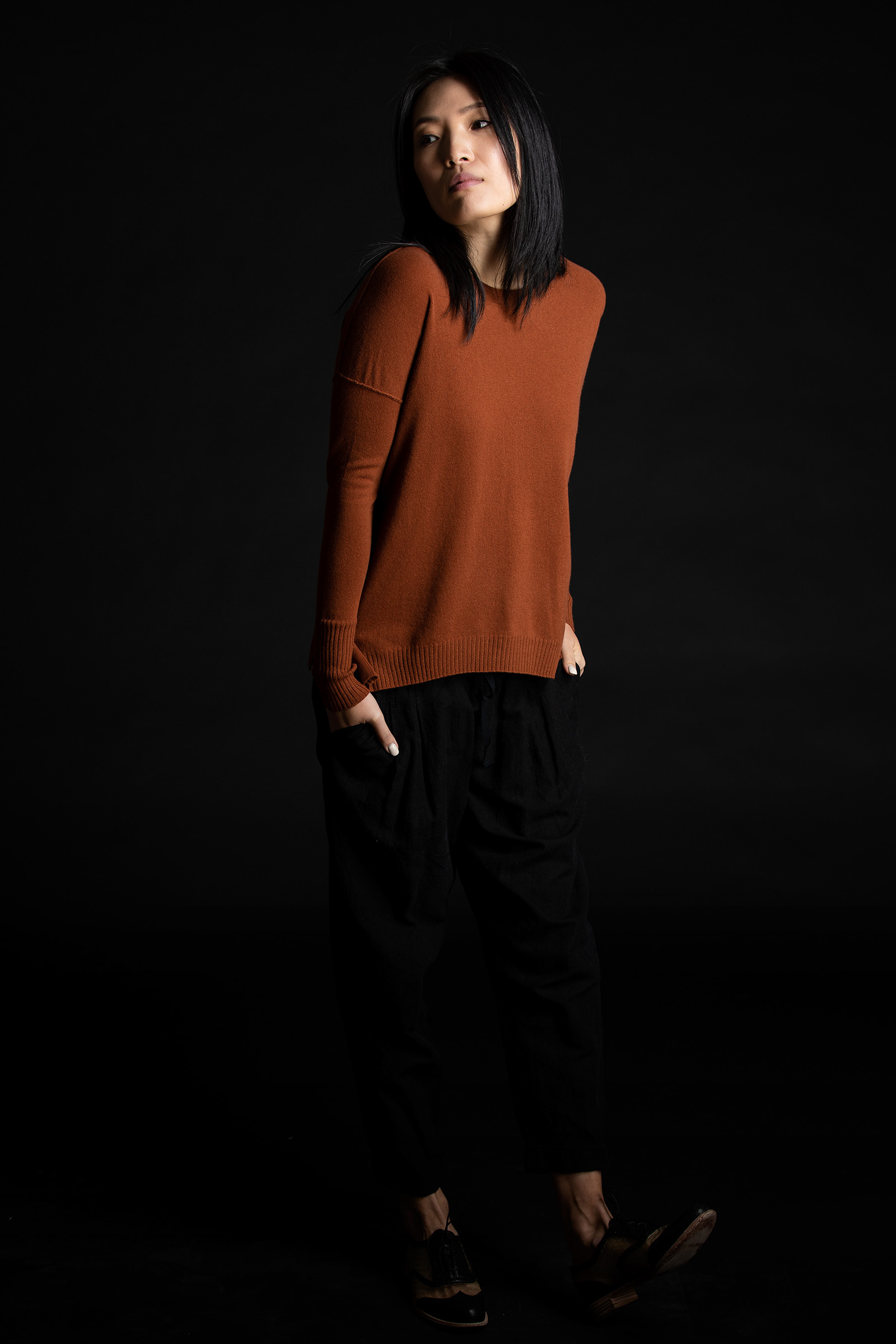 Paychi Guh | Relaxed Luxe Crew, Cognac, 100% Baby Cashmere