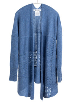 Paychi Guh | Lace Panel Cardigan, Denim Speckle, 100% Mongolian Cashmere