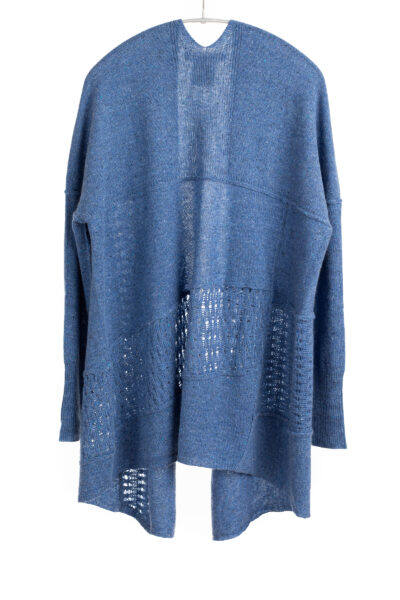 Paychi Guh | Lace Panel Cardigan, Denim Speckle, 100% Mongolian Cashmere