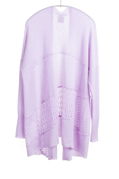 Paychi Guh | Lace Panel Cardigan, Lavender, 100% Mongolian Cashmere