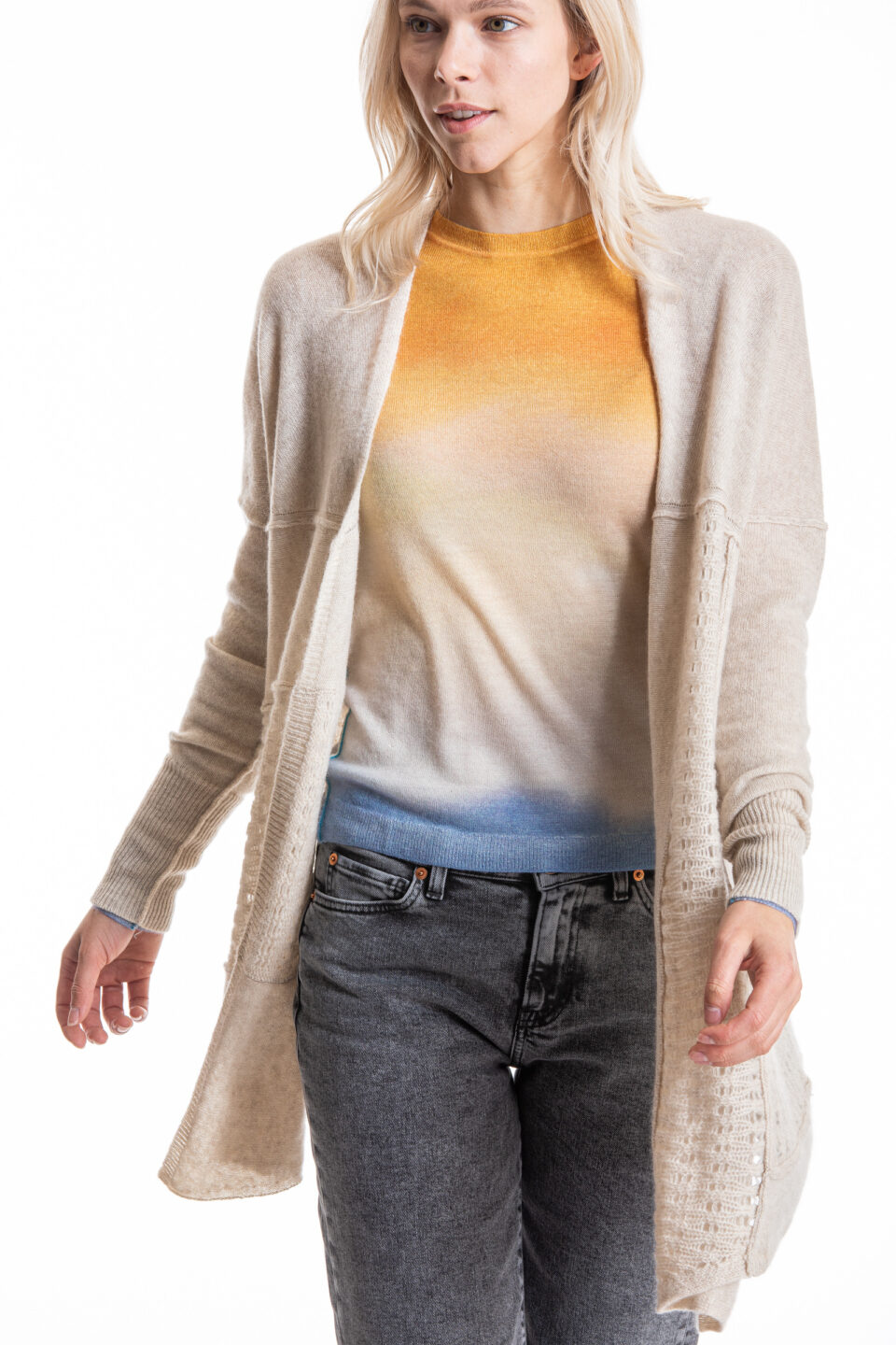 Lace Panel Cardigan | Premium Cashmere | Oatmeal – 1 S/M left – Paychi Guh