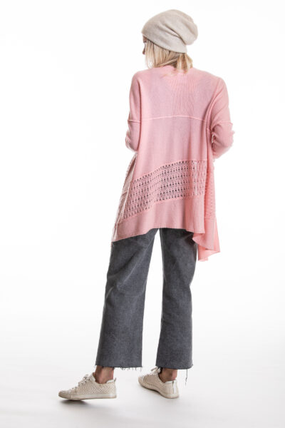 Paychi Guh | Lace Panel Cardigan, Soft Rose, 100% Mongolian Cashmere
