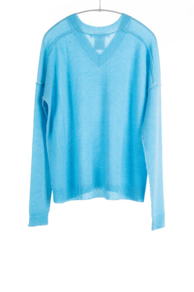 Paychi Guh | V-Neck Pullover, Aqua Blue, 100% Mongolian Cashmere