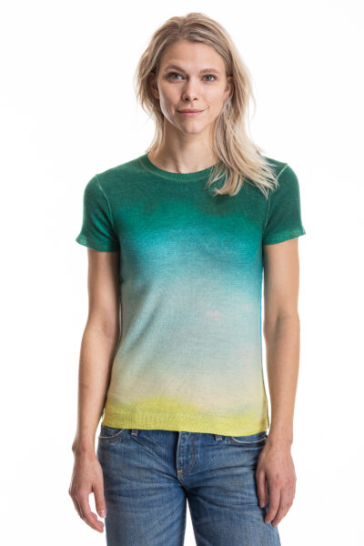 Paychi Guh | S/S Watercolor Crew, Green/Yellow, 100% Worsted Cashmere