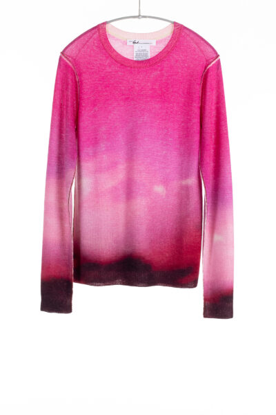 Paychi Guh | L/S Watercolor Crew, Fuchsia Multi, 100% Worsted Cashmere