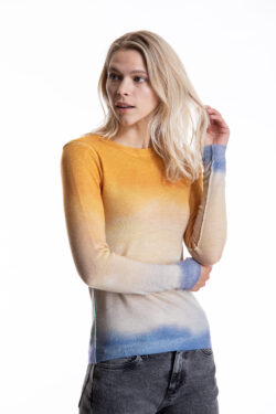 Paychi Guh | L/S Watercolor Crew, Gold/Blue, 100% Worsted Cashmere