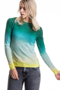 Paychi Guh | L/S Watercolor Crew, Green/Yellow, 100% Worsted Cashmere