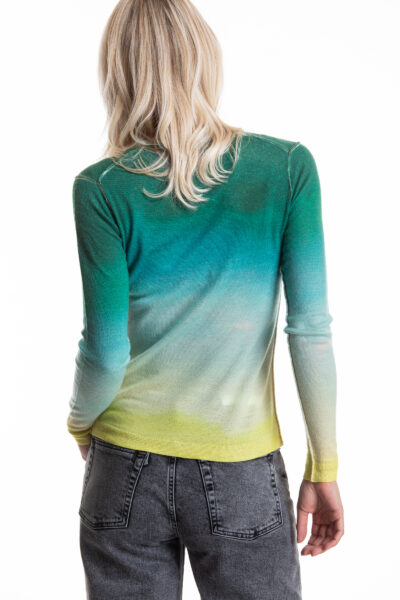 Paychi Guh | L/S Watercolor Crew, Green/Yellow, 100% Worsted Cashmere