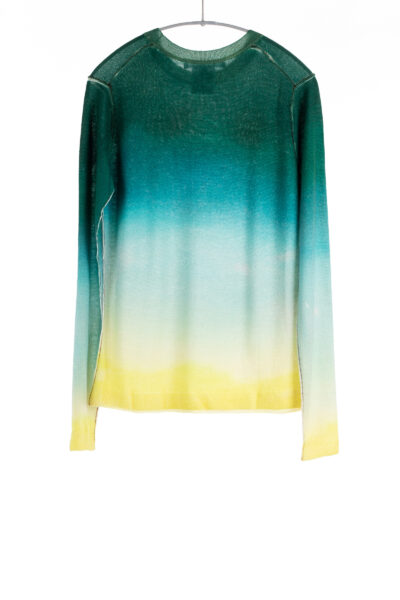 Paychi Guh | L/S Watercolor Crew, Green/Yellow, 100% Worsted Cashmere