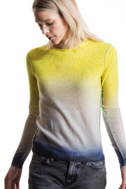 Paychi Guh | L/S Watercolor Crew, Neon/Navy, 100% Worsted Cashmere