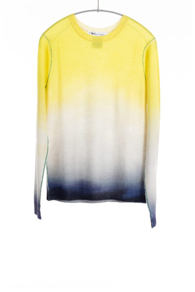 Paychi Guh | L/S Watercolor Crew, Neon/Navy, 100% Worsted Cashmere