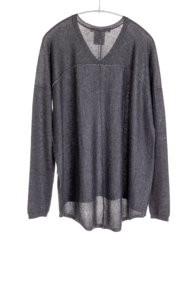 Paychi Guh | V-Neck Boxy Tee, Charcoal, 100% Worsted Mongolian Cashmere