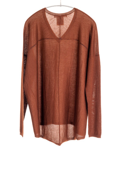 Paychi Guh | V-Neck Boxy Tee, Vicuna, 100% Worsted Mongolian Cashmere
