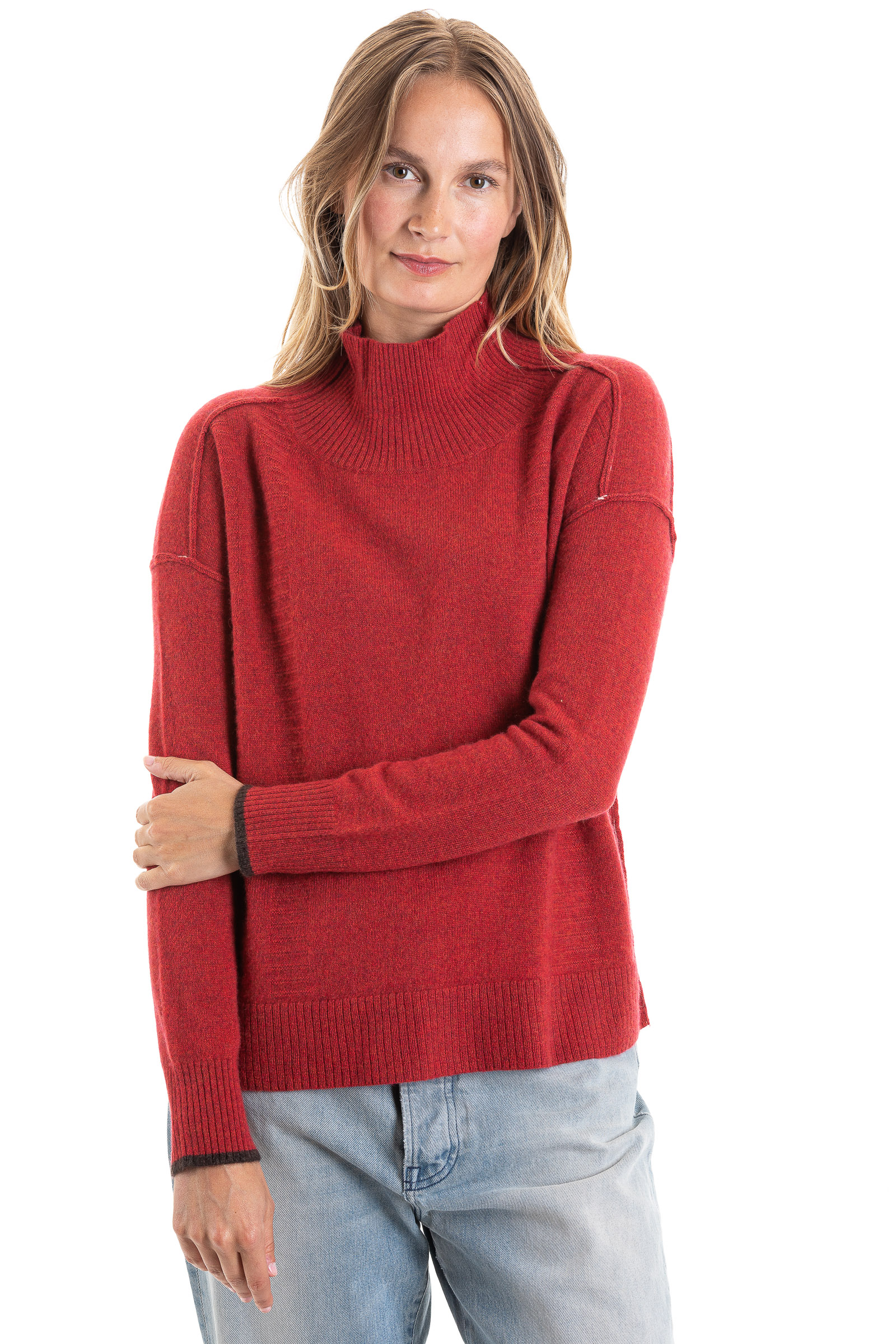 Paychi Guh | Mock Pullover, Red Pepper, 100% premium Mongolian cashmere