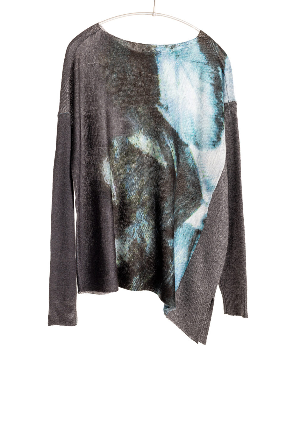 Feather Print Bateau | Worsted Cashmere | Teal Multi – Paychi Guh