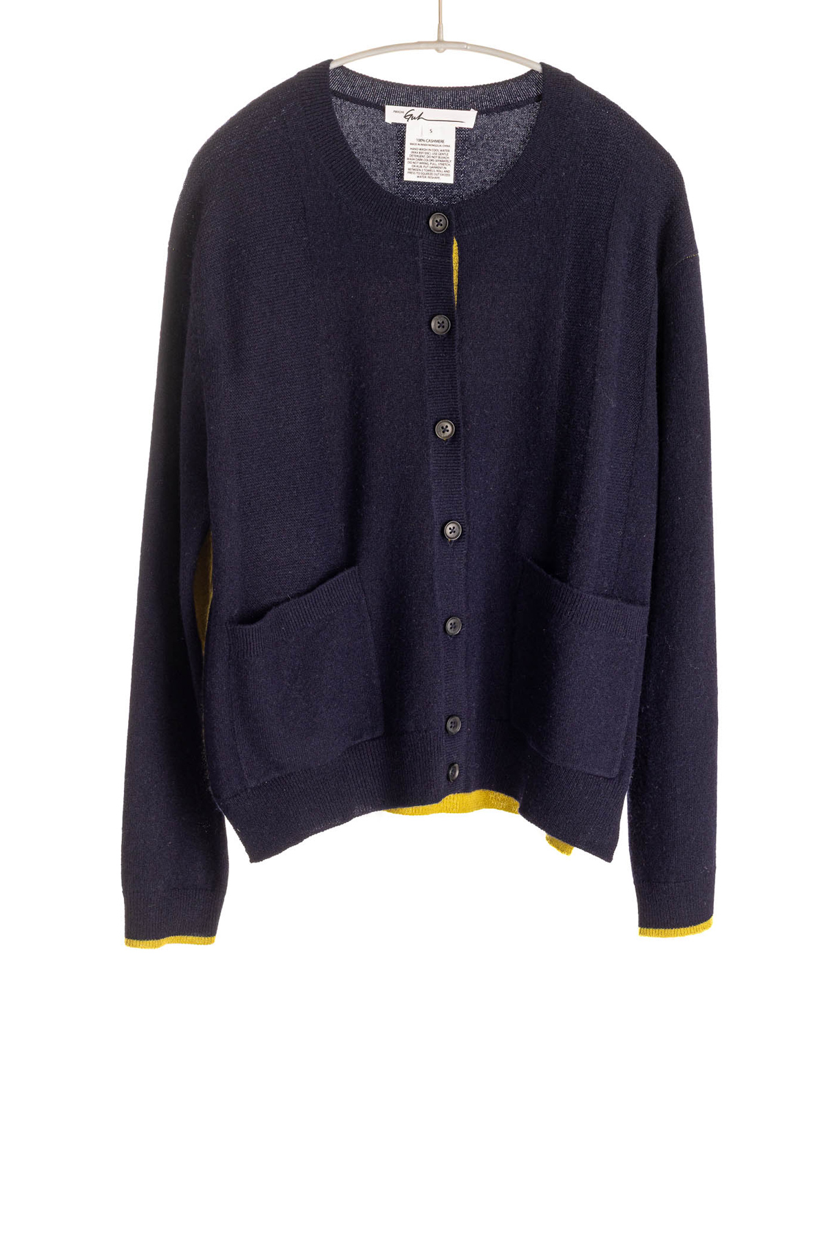 F491_ContrastCrewCardigan_NavyMustard_H1Front