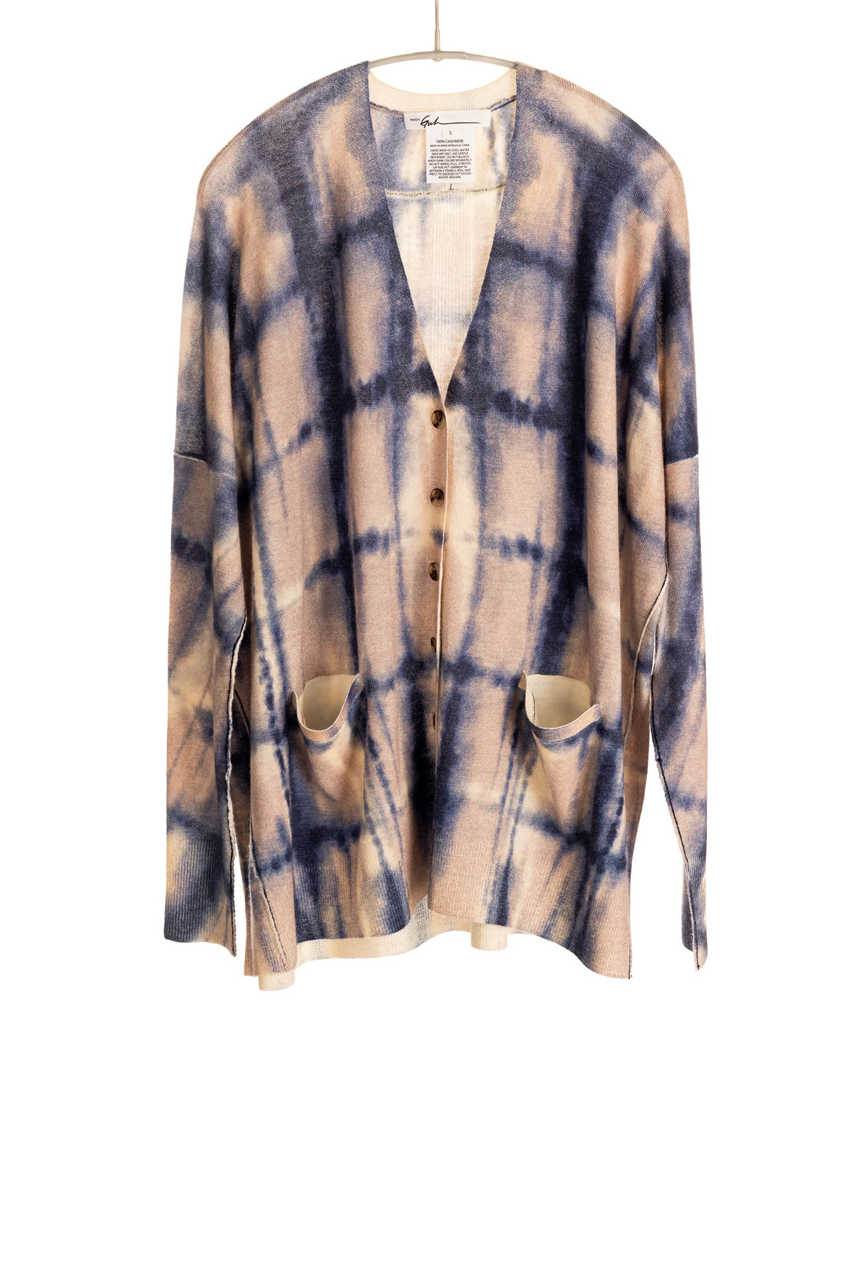 F502P_PlaidVNeckCardigan_LavenderNavy_H1Front